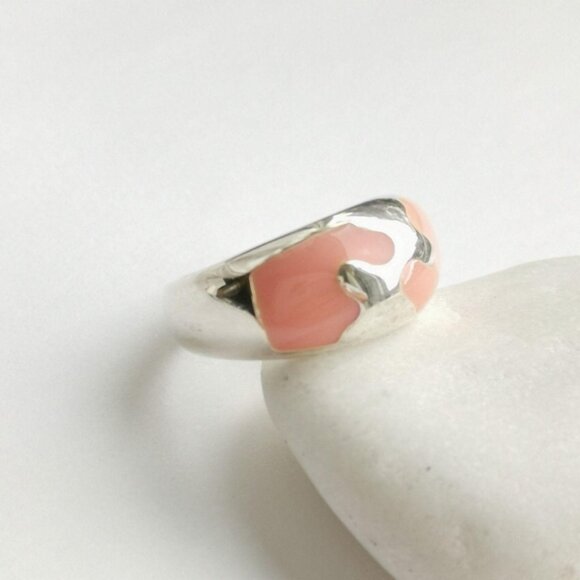 Peach Enamel mosaic dome band Ring Sterling Silver size 6 - Picture 7 of 7